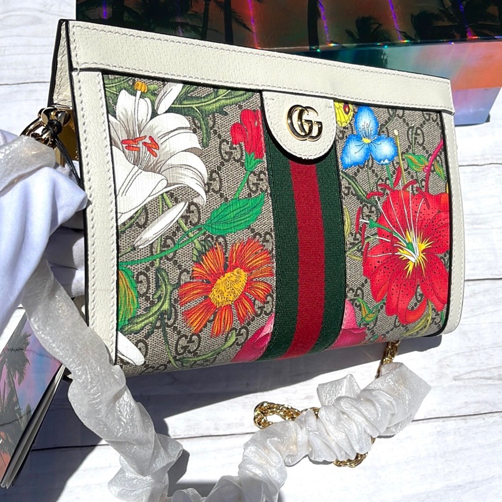 GUCCI Ophidia GG Flora Shoulder Chain Bag